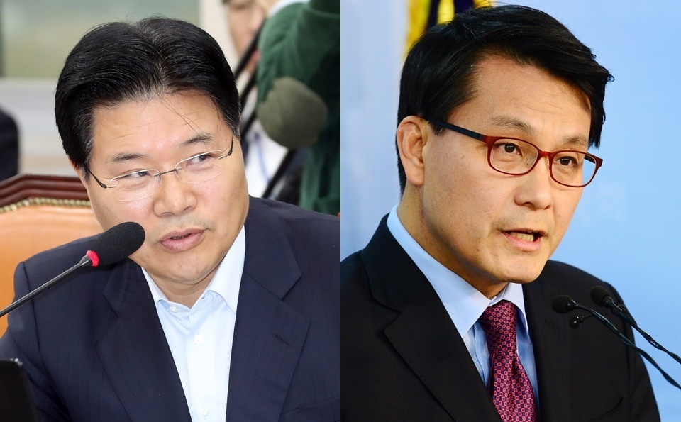 친박 중진인 홍문종(왼쪽) 의원과 윤상현(오른쪽) 의원은 박근혜 전 대통령 탄핵 책임론을 놓고 엇갈린 입장을 내놓았다. / 뉴시스