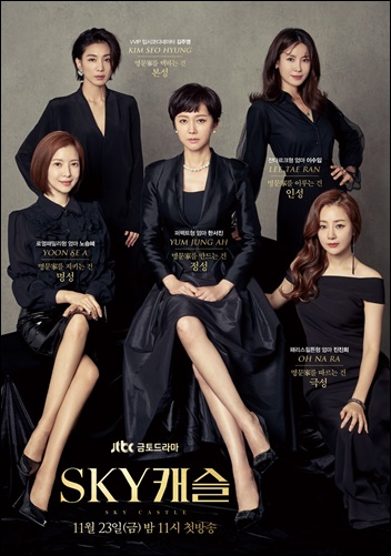JTBC가 선보이는 상류사회 이야기를 다룬 새로운 금토 드라마 'SKY 캐슬' 포스터