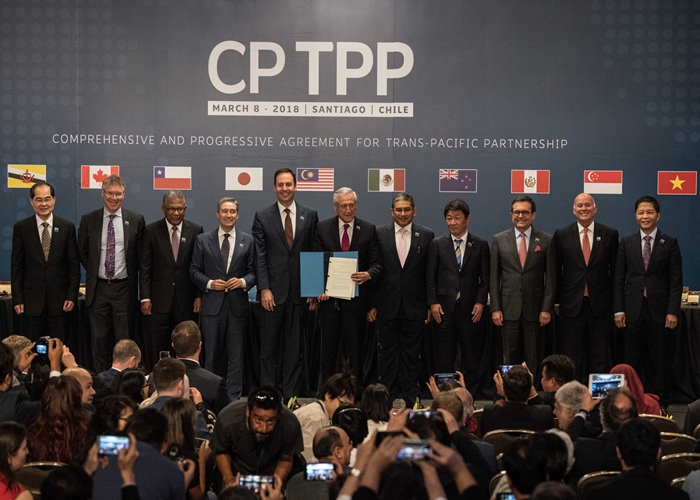 작년 3월 칠레 산티아고에서 CPTPP 논의를 위해 모인 11개국 대표들. /뉴시스·신화