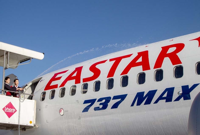 지난해 12월 보잉 737-맥스8 항공기를 국내 최초로 도입한 이스타항공이 도입식을 갖고 있는 모습. /이스타항공