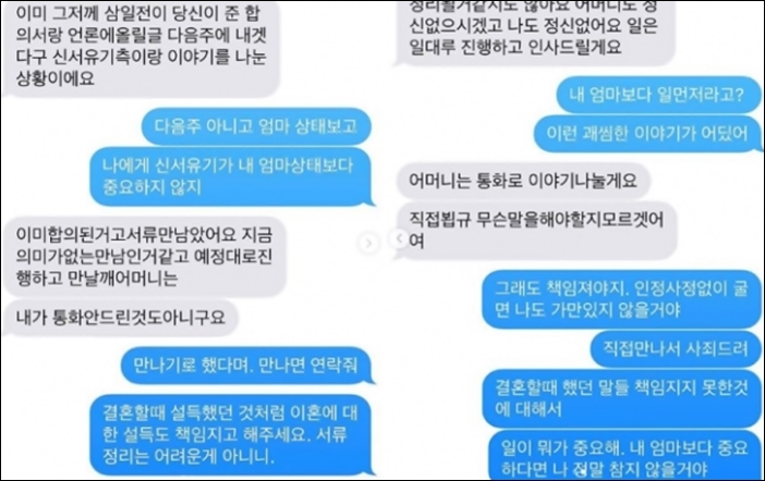 첫 폭로글을 통해 구혜선이 공개한 메시지 내용 / 구혜선 인스타그램