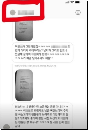 태연이 공개한 악플러 DM 메시지 / 태연 인스타그램