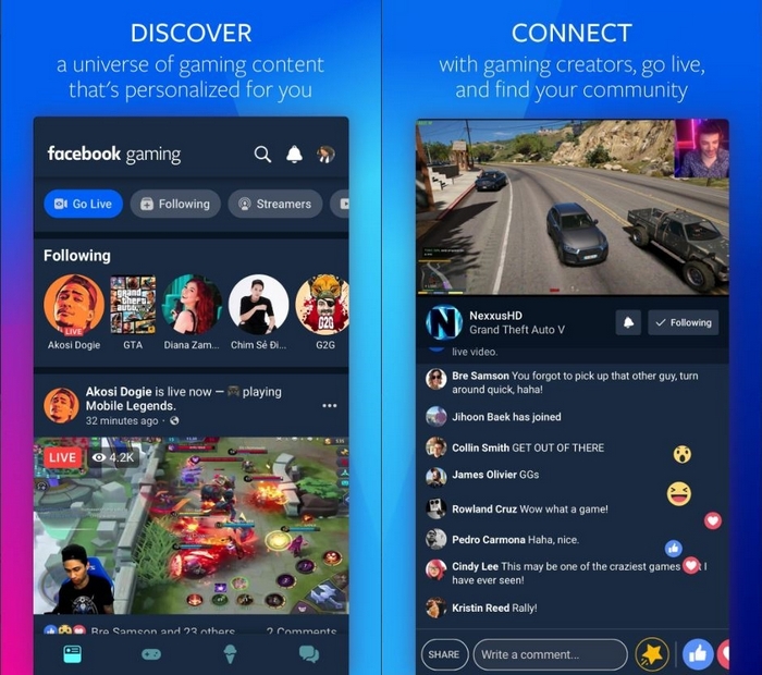 페이스북이 20일(현지시간) '페이스북 게이밍 앱' 안드로이드 버전을 공개한다. 아마존 트위치, 유튜브 등 경쟁사들과의 차별화 전략에 업계의 이목이 집중된다. /APK퓨어 캡처
