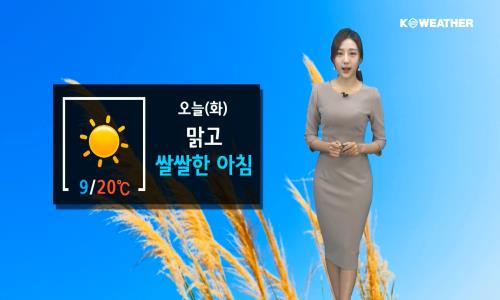 오늘(6일‧화)은 전국이 대체로 맑은 가운데, 아침 기온이 대부분 지역에서 10℃ 안팎으로 쌀쌀하겠다. / 케이웨더 제공