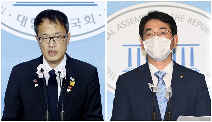 박주민(좌)‧박용진(우) 더불어민주당 의원이 각각 내년 4월 서울시장 보궐선거와 대선 출마 가능성이 거론되고 있다./뉴시스