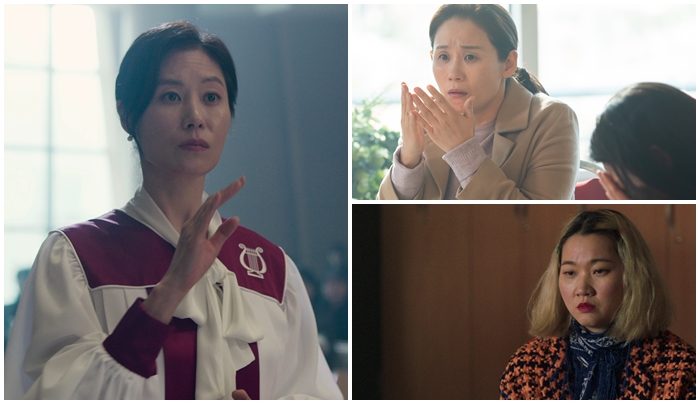 ‘세자매’에서 열연한 문소리(왼쪽)과 김선영(오른쪽 위), 장윤주. /리틀빅픽처스