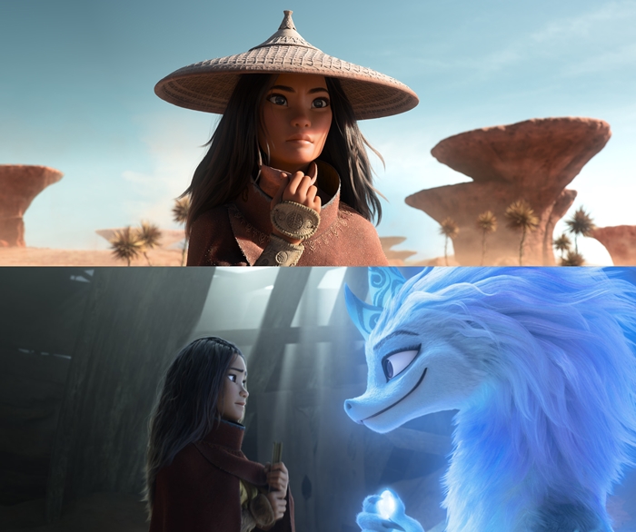 새로운 캐릭터를 창조한 ‘라야와 마지막 드래곤’. 라야(위)와 드래곤 시수(아래 오른쪽) /월트디즈니컴퍼니 코리아