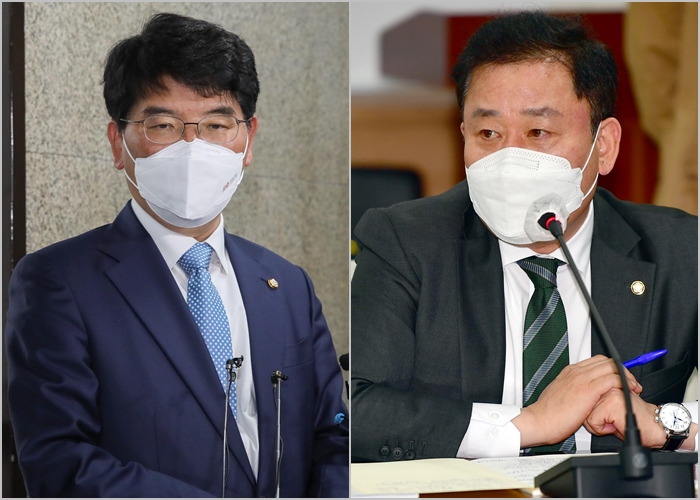 송영길 더불어민주당 대표가 박완주 의원(사진 왼쪽)을 신임 정책위의장에, 송갑석 의원(오른쪽)을 전략기획위원장에 임명했다.