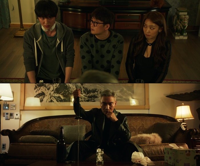 배우들의 연기력이 아까운 ‘썰’. (위 왼쪽부터) 찬희와 김강현, 김소라 그리고 조재윤(아래) 스틸컷. /스마일이엔티
