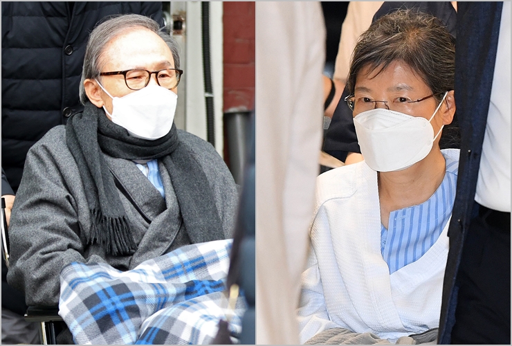 8.15 광복절이 다가오면서 이명박 전 대통령(사진 왼쪽), 박근혜 전 대통령(오른쪽)에 대한 특별사면이 거론되고 있다. 두 전 대통령은 최근 지병을 이유로 병원에서 입원 치료를 받고 있다. /뉴시스