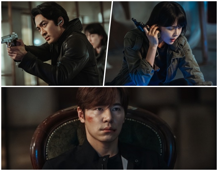 30일 공개된 (왼쪽 위 시계방향으로) 송승헌‧이하나‧이규형 스틸 사진 / tvN ‘보이스4: 심판의 시간’