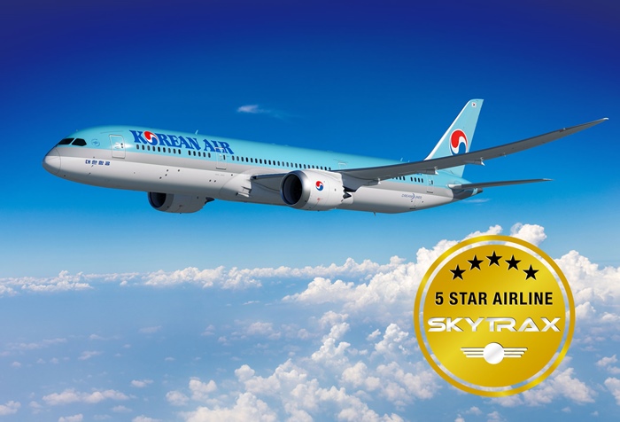 대한항공이 ‘스카이트랙스’(Skytrax)의 ‘월드 에어라인 스타 레이팅(World Airline Star Rating)’에서 최고 등급인 ‘5성 항공사’로 선정됐다. / 대한항공