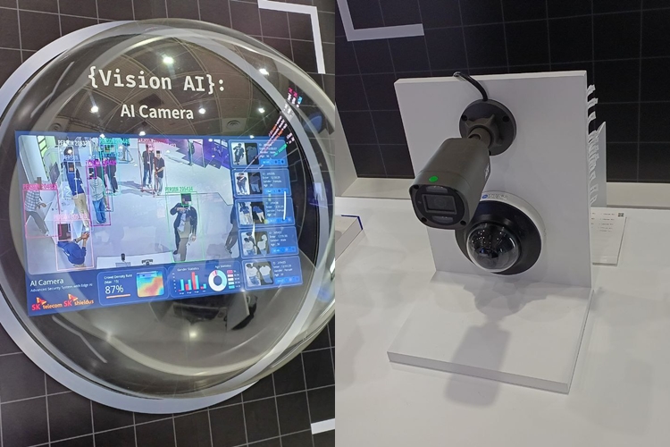 ADT캡스가 개발하고 SK쉴더스가 판매하는 ‘뷰가드 AI’가 SKT전시관 안쪽에 마련됐다. 실시간으로 CCTV 영상을 분석해주는 AI 서비스다. / 조윤찬 기자