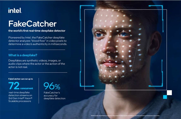 인텔은 지난해 11월 ‘페이크 캐처(FakeCatcher)’라고 불리는 딥페이크 탐지기를 공개했다./ 인텔