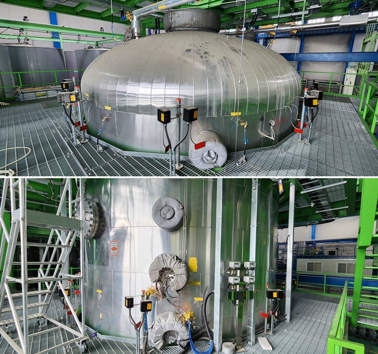  2019년 구축된 ‘아틀라스-큐브(ATLAS-CUBE)’ 의 모습. 아틀라스 큐브는 원자로 냉각 시스템(RCS)와 원자로 건물을 연계한 종합효과실험장치다. 실제 원자로 건물의 1/288 크기로 재현된 아틀라스 큐브의 높이는 13m, 직경은 6m다. 이 실험 시설에서는 냉각재 상실사고가 원자로 내부에 미치는 영향을 측정한다./ 박설민 기자
