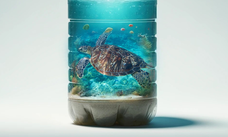 해양 플라스틱 쓰레기는 바다거북에게 매우 치밍적이다. 하지만 플라스틱을 극단적으로 줄이는 것은 현대 문명 사회에서 불가능하다. 때문에 전문가들은 바다거북 및 해양 생태계에 악영향을 미치는 플라스틱을 위주로 줄여나가는 노력이 필요하다고 조언한다./ 생성형 AI를 활용해 제작한 이미지