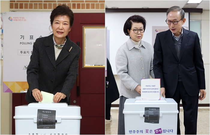 이명박 전 대통령과 박근혜 전 대통령이 제22대 총선 선거일인 10일 투표했다. / 뉴시스