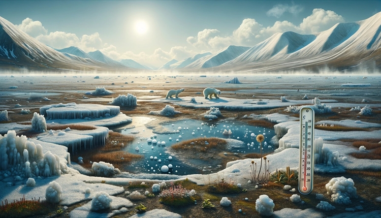 ‘극지연구소(KOPRI)는 전 세계 툰드라 지역의 기온 상승과 탄소 배출량 증가 간 관계를 입증하고, 배출량을 결정하는 요인들을 찾았다고 29일 밝혔다. 툰드라 지역에서 기온이 1.4도 상승하면 토양에서 배출되는 탄소량은 기온 상승 전보다 평균 30%, 최대 38%까지 증가하는 것으로 나타났다./ 생성형 AI를 활용해 제작한 이미지