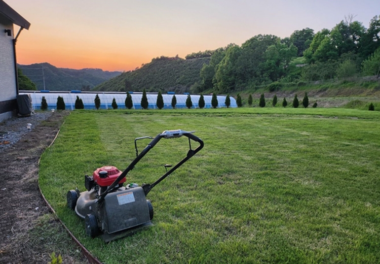 새롭게 구입한 모터 자주식 잔디깎기는 예초작업을 훨씬 빠르고 편하게 해준다. / 청양=박우주