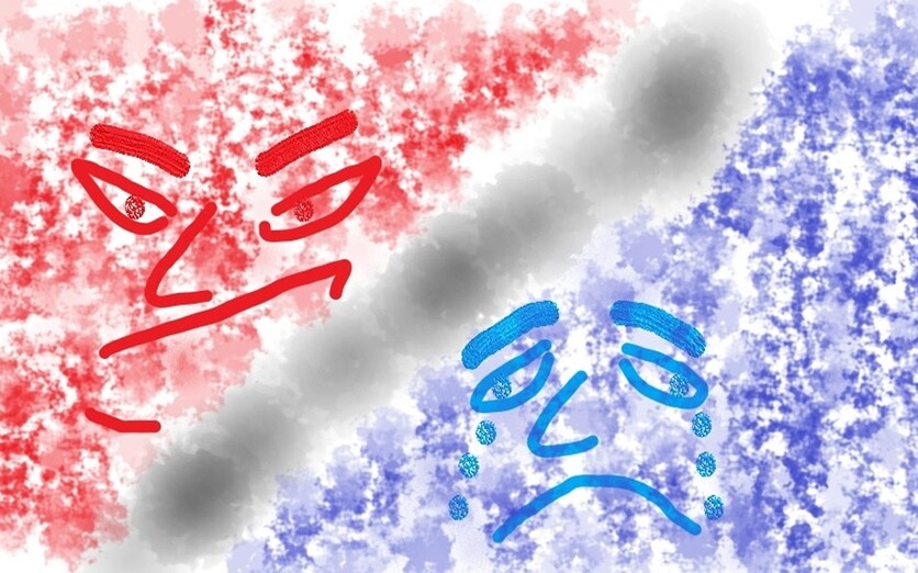 “아이를 키우다보면 본의 아니게 혼내거나 화내는 일이 많다. 그때 아이 눈에 비칠 무서운 모습(좌측 위)과, 시간이 지나 스스로 속상해하고 후회하는 나(부모)의 모습(우측 아래)을 표현했다.” / 그림=김포에 사는 30대 강지성(가명) 독자님    