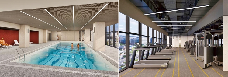 머큐어 앰배서더 서울 마곡 호텔은 수영장과 피트니스 센터 등 여러 부대시설을 갖춘 호텔로 평가된다. 마곡 머큐어 호텔 수영장 및 피트니스 조감도. / 아코르 공식 앱