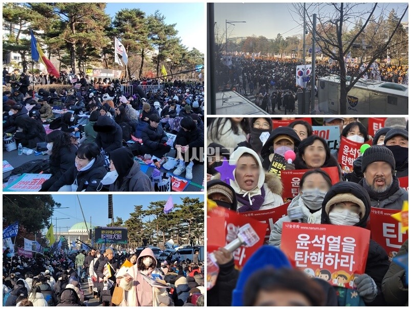 국회의사당 앞을 비롯해, 여의도공원, 여의도역에 이르기까지 여의도 일대가 집회 참석자들도 인산인해를 이뤘다. / 시사위크 
