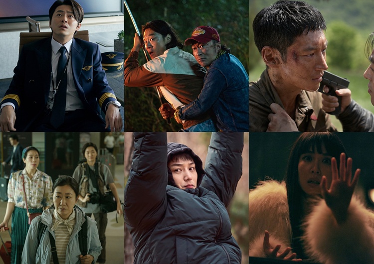 중급 영화의 약진도 돋보였다. (왼쪽부터 위 시계방향으로) ‘파일럿’ ‘핸섬가이즈’ ‘탈주’ ‘히든페이스’ ‘그녀가 죽었다’ ‘시민덕희’  스틸. / 각 영화 배급사