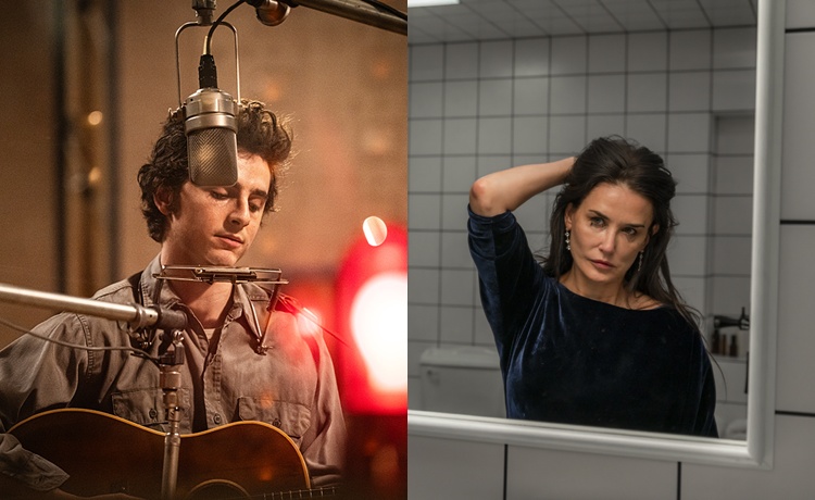 ‘컴플리트 언노운’ 티모시 샬라메(왼쪽)와 ‘서브스턴스’ 데미 무어가 미국배우조합상 주연상 트로피를 품에 안았다. / 월트디즈니 컴퍼니 코리아, NEW