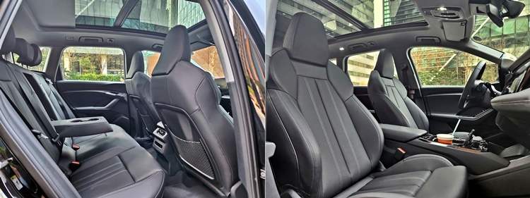 더 뉴 아우디 Q6 e-트론 실내 공간은 무난한 편이며, 파노라마선루프 덕에 2열 탑승 시에도 답답함이 적다. / 원주=제갈민 기자