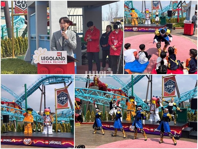 행사는 이날 오전 11시 15분 장성규(사진 좌측 맨 위) 아나운서의 무대인사로  포문을 열었다. 이후 △웰컴 공연 △관계자 축사 △테이프 커팅식 순서로 진행됐다. 무대 바로 앞은 강원도 소재의 어린이집에 다니는 어린이들로 가득 채워졌다. 