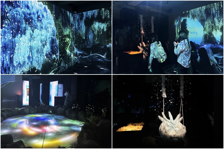 새로도원은 미디어아트로 꾸머져 발걸음을 옮길 때마다 바닥에서 특별한 효과들이 따라온다. 올해의 운세를 확인할 수 있는 풍류 연못도 위치했다. / 사진=연미선 기자