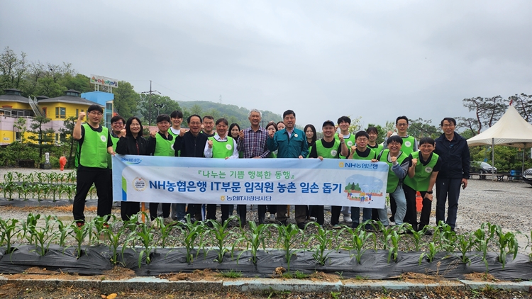 NH농협은행 IT부문(IT사랑봉사단)은 경기도 의왕시 소재 화훼 농가에서 영농철 일손 확보에 어려움을 겪고 있는 농업인을 위해 농촌 일손 돕기를 실시했다고 16일 밝혔다. / NH농협은행