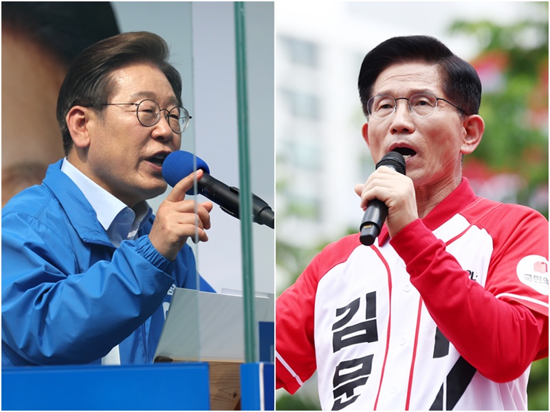 지난 18일 이재명 더불어민주당 대선 후보와 김문수 국민의힘 대선 후보는 각각 개헌에 대한 공약을 발표했다. / 뉴시스