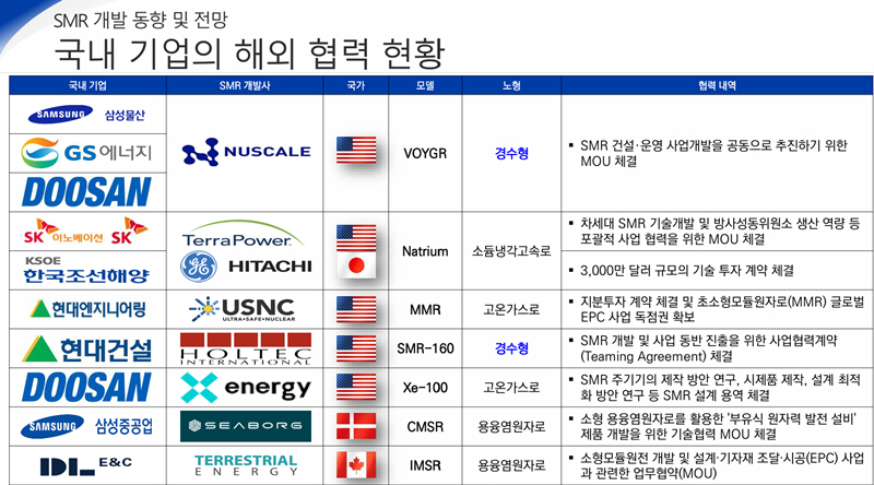 SMR 국내 개발 기업 및 해외 협력 현황./ 한국원자력연구원