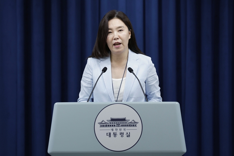 강유정 대변인이 30일 서울 용산구 대통령실 청사에서 문화예술인 간담회 및 취임 30일 기자회견 관련 브리핑을 하고 있다. / 뉴시스