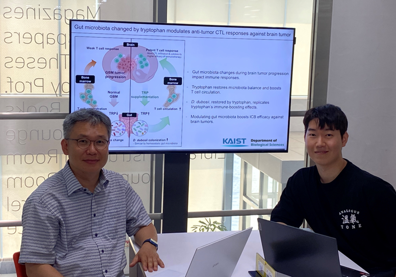 한국과학기술원(KAIST)은 이흥규 생명과학과 교수팀이 장내 미생물 생태계 변화에 주목해 교모세포종 면역치료의 효율 증대 방법 발굴과 입증에 성공했다고 1일 밝혔다. (왼쪽부터) 연구를 진행한 이흥규 교수, 김현철 박사./ KAIST