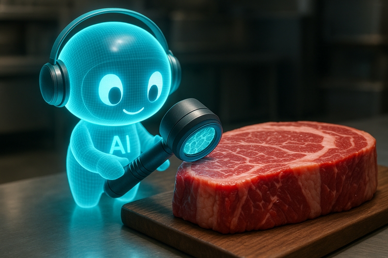 한국식품연구원(식품연)은 소고기의 지방과 단백질 부위를 정밀하게 구분하고 품질 변화를 즉시 확인할 수 있는 AI기반 적외선 초분광 영상 분석 기술을 개발했다고 17일 밝혔다./ 생성형 AI로 제작한 이미지