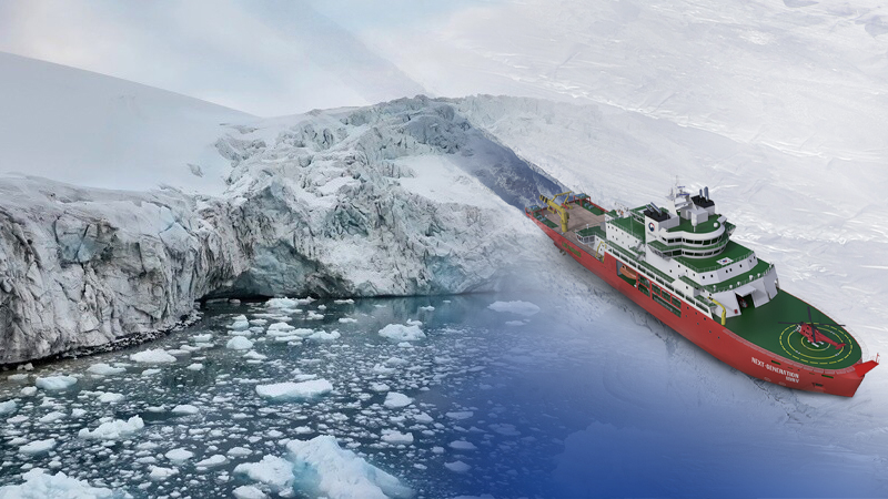 ‘쇄빙선(碎氷船, Icebreaker)’은 극지 연구의 필수 자원이자 신항로 개척의 인도자라 불린다. ‘극지연구소(KOPRI)’와 ‘해양수산부’ 역시 최근 본격적인 쇄빙선 건조사업에 박차를 가하고 있다./ 사진=(빙하)남극특별취재팀, (쇄빙선 조감도)한화오션