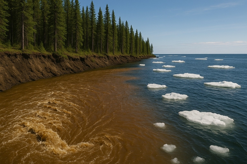 극지연구소(KOPRI)는 기후변화 영향으로 북극 동시베리아해에서 육상 기원 물질의 유입이 대폭 늘어난 현상을 포착했다고 29일 밝혔다./ 생성형 AI로 제작한 이미지