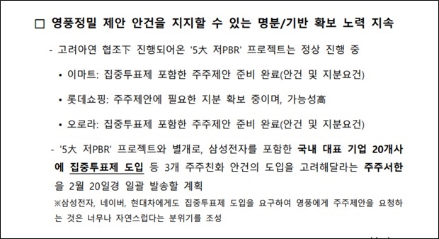 2025년 2월 11일 자 ‘영풍 관련 액트 향후 활동 계획‘4페이지 내용 발췌. / 영풍 제공