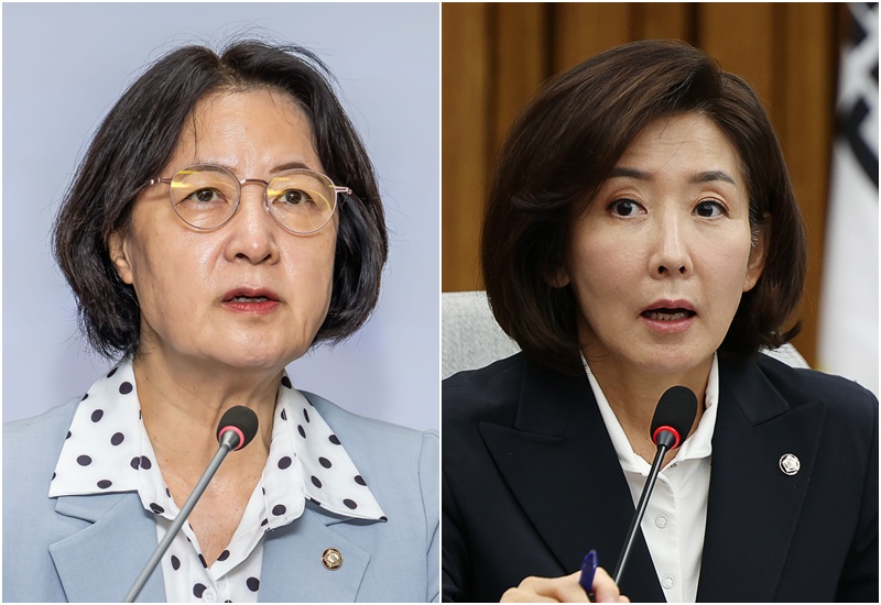 내란 재판을 둘러싸고 추미애 국회 법제사법위원장이 조희대 대법원장을 향해 “내란범을 재판 지연으로 보호하고 있다”며 자진 사퇴를 요구하자, 나경원 법사위 위원은 “사법부에 대한 선전포고이자 헌정사상 있을 수 없는 월권”이라고 강하게 반박했다. / 뉴시스