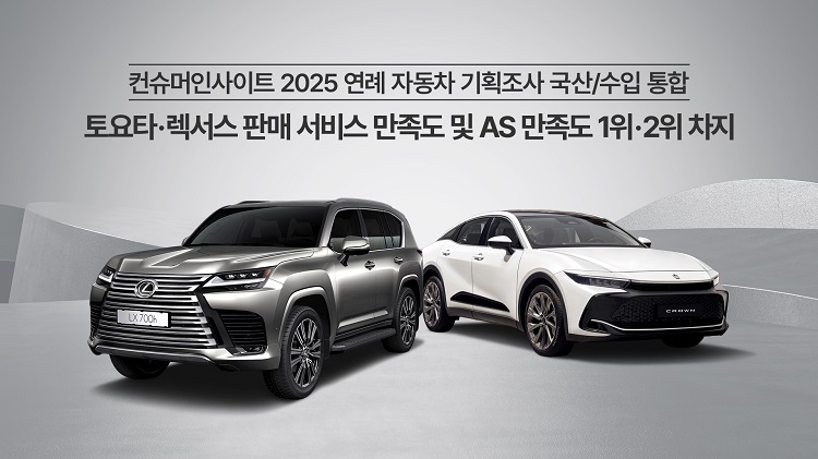 토요타와 렉서스가 컨슈머인사이트의 2025년 연례 자동차 기획 설문조사에서 판매서비스 및 AS만족도 2개 부문 모두 1위와 2위 자리를 차지했다. / 한국토요타자동차