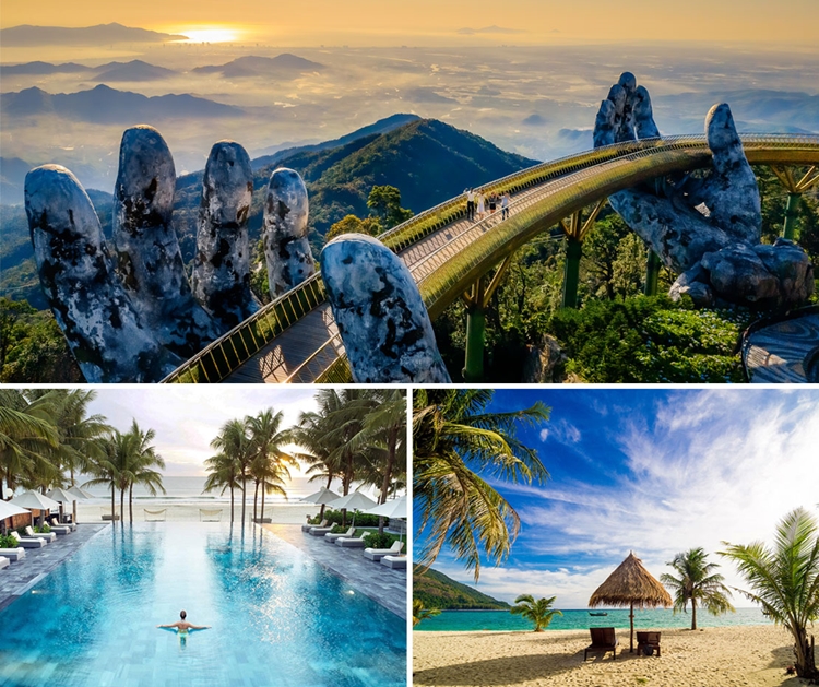 베트남은 한국인 여행객들 사이에서 가성비 여행지 및 호캉스 성지로 불리는 해외여행지로, 올해 한국∼베트남 노선 이용객은 역대 최고치를 경신할 것으로 전망된다. 사진은 베트남 다낭 바나힐 골든 브릿지와 리조트 및 해변. / 베트남관광청