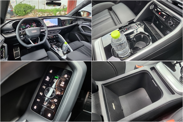 아우디 Q5 40 TDI 콰트로 S-라인 블랙 에디션 실내 주요 부분. 컵홀더와 콘솔박스는 무난하며, 운전석 도어부분에 라이트 조작 및 사이드미러 조작 버튼, 메모리시트 조절 등 기능을 작동하는 버튼이 마련돼 있다. / 사진=제갈민 기자