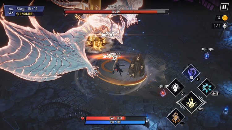 ‘나혼렙 카르마’는 원작에 나오지 않은 주인공 성진우의 27년간의 군주 전쟁 이야기를 다룬다. 사진은 백염의 군주와 전투하는 모습. / 넷마블