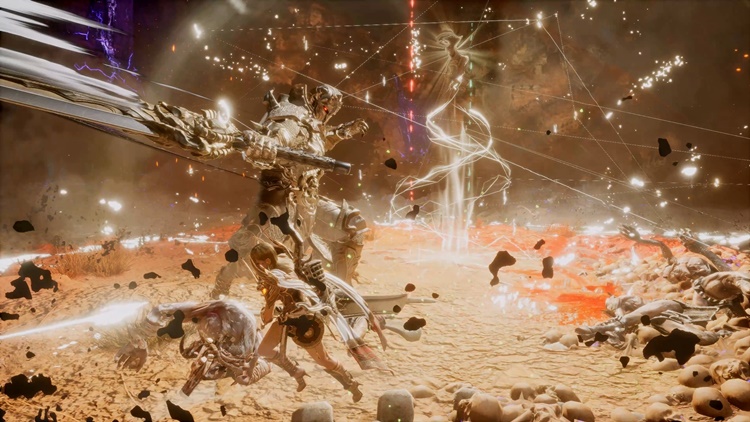 ‘이블베인’은 검과 석궁을 자유롭게 전환하며 전투할 수 있는 게 특징이다. 사진은 타락한 도미니온 보스와 전투하는 모습. / 넷마블