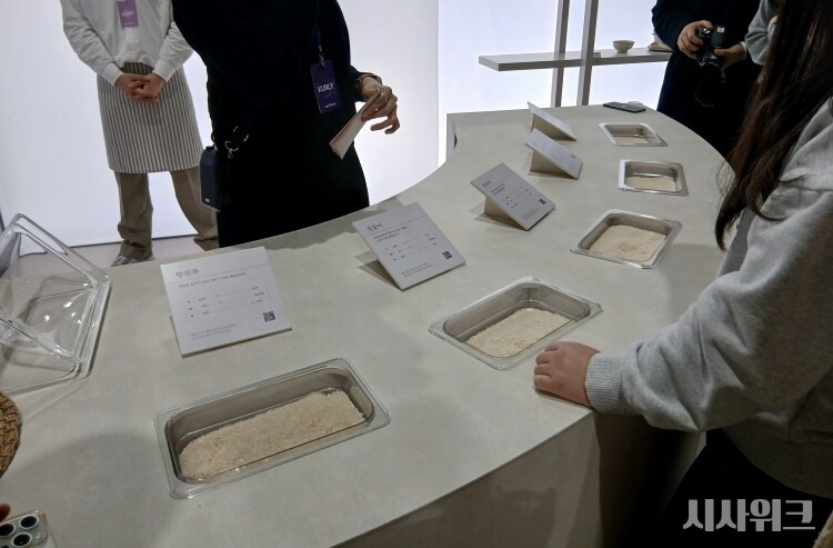 쌀 5종에 대해 도슨트 설명을 들을 수 있는 ‘라이스테이블’도 이목을 끌었다. / 사진=김지영 기자