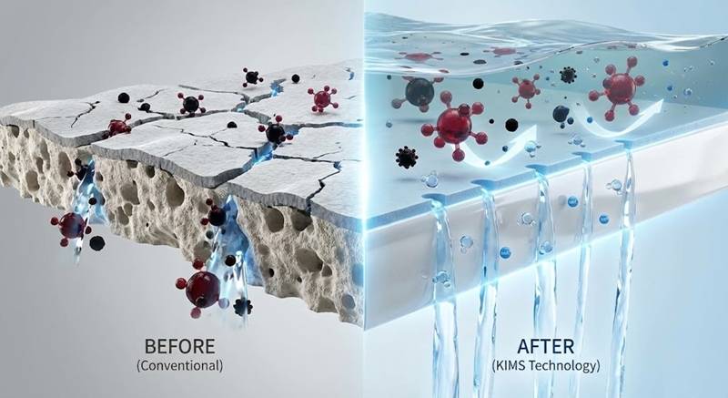  한국재료연구원(재료연) 나노재료연구본부 이홍주, 송인혁 박사팀은 세라믹 분리막의 표면을 나노 단위에서 매끄럽게 제어하는 제조 공정 기술과 낮은 압력에서도 오염물질을 정밀하게 걸러내는 분리막 소재 기술을 동시 개발했다고 3일 밝혔다./ 한국재료연구원