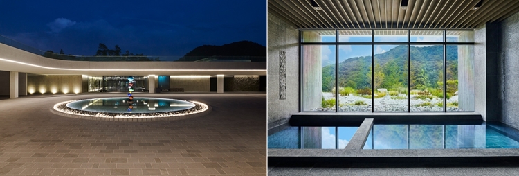 성문안CC 클럽하우스 로비 외부(왼쪽)와 실내 사우나(오른쪽). / HDC리조트