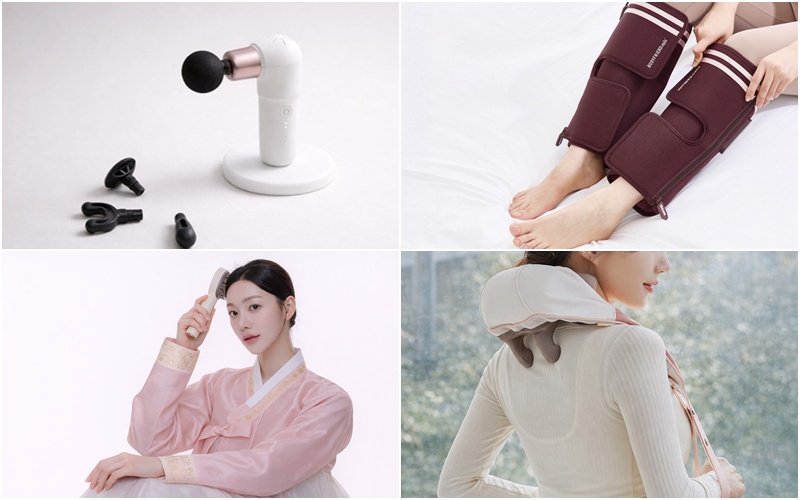 바디프랜드가 휴대형 헬스케어 디바이스 ‘바디프랜드 미니(BODYFRIEND mini)’ 제품군을 선보이며 명절 피로 관리 수요 공략에 나섰다. (사진 좌측 위로부터 시계방향으로) ‘미니 마사지건’, ‘미니 종아리 마사지기’, ‘미니 목어깨 마사지기’, ‘미니 두피 올케어’. / 바디프랜드